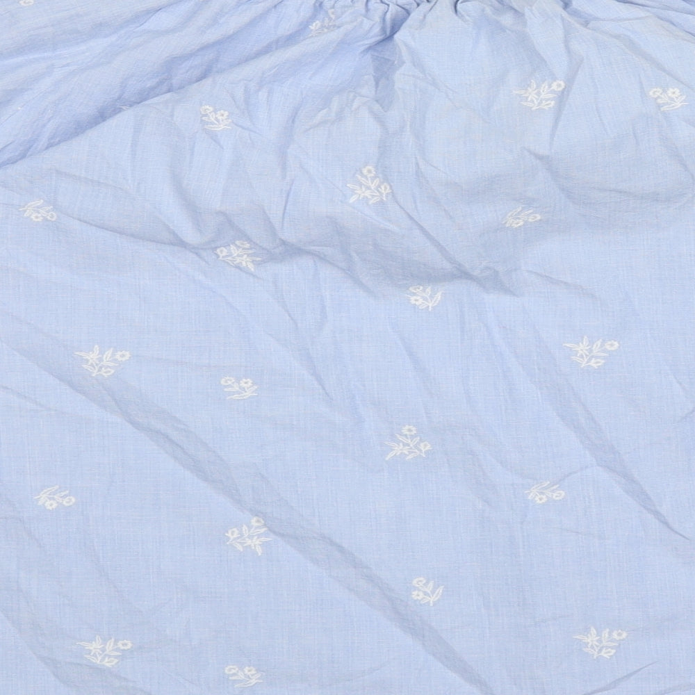 F&F Womens Blue Floral Cotton Basic Blouse Size 16 Crew Neck