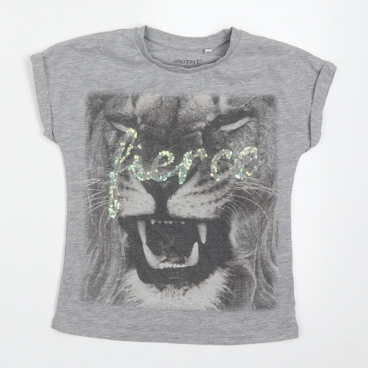 Outfit Girls Grey Polyester Basic T-Shirt Size 5 Years Crew Neck Pullover - Fierce