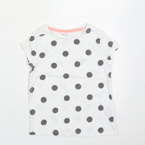 F&F Girls White Polka Dot Cotton Basic T-Shirt Size 4-5 Years Crew Neck Pullover