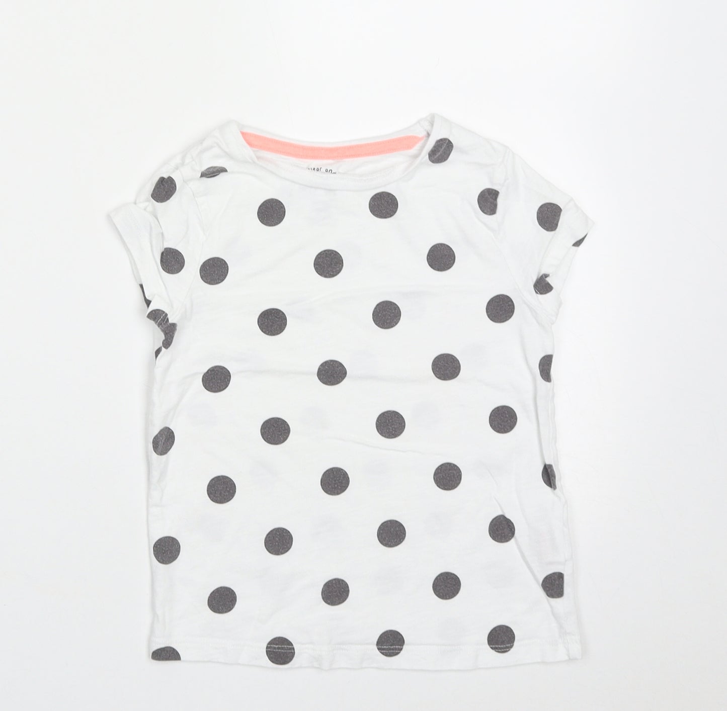 F&F Girls White Polka Dot Cotton Basic T-Shirt Size 4-5 Years Crew Neck Pullover