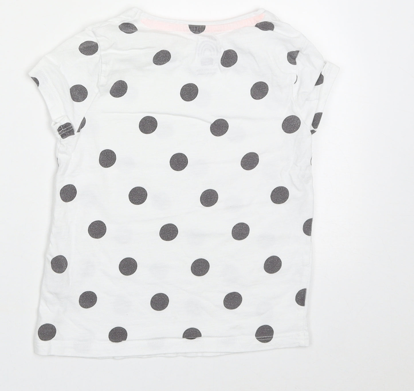 F&F Girls White Polka Dot Cotton Basic T-Shirt Size 4-5 Years Crew Neck Pullover
