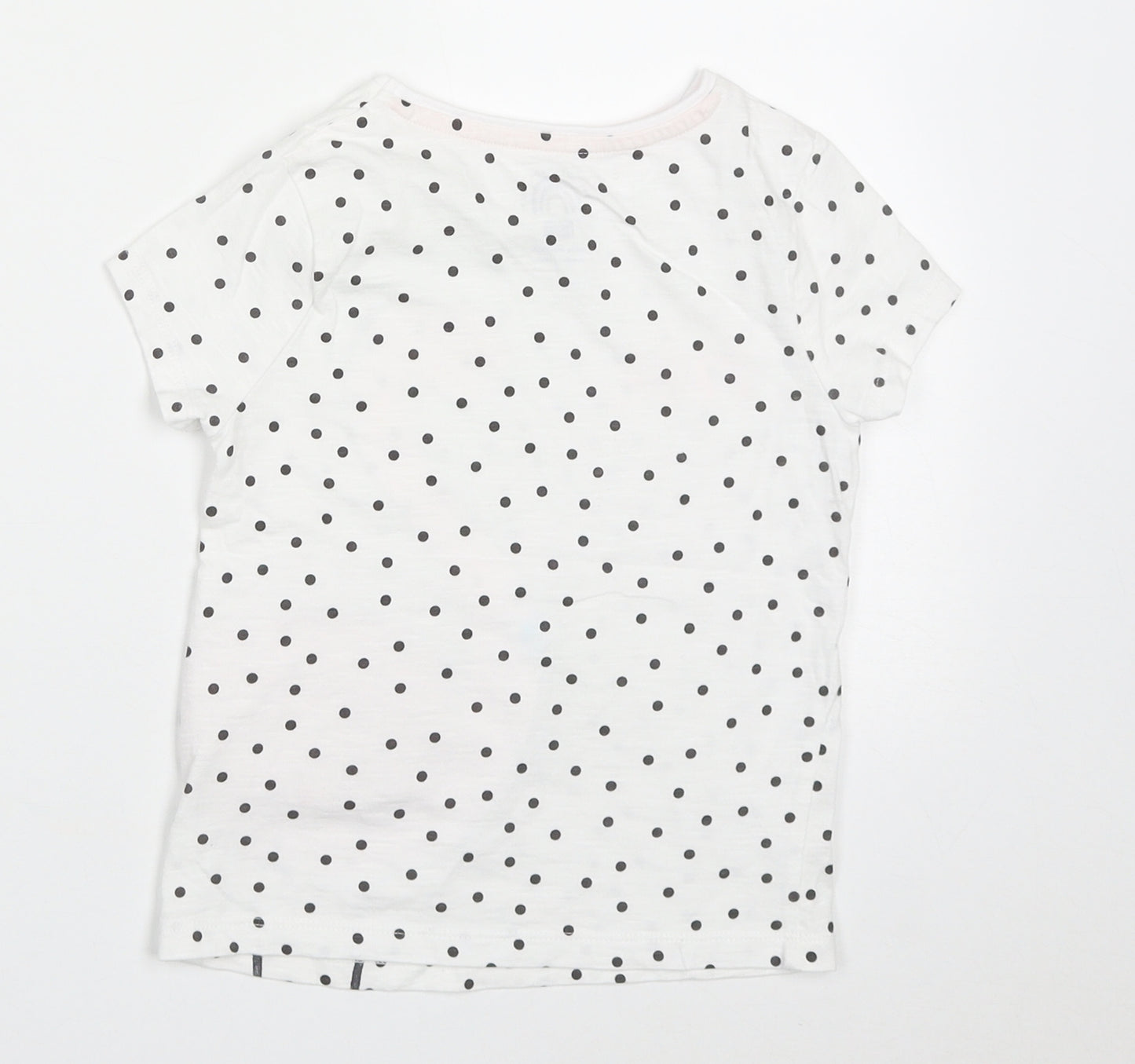 F&F Girls White Polka Dot Cotton Basic T-Shirt Size 4-5 Years Crew Neck Pullover - think pink