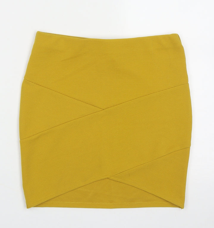 FOREVER 21 Womens Yellow Polyester Wrap Skirt Size S