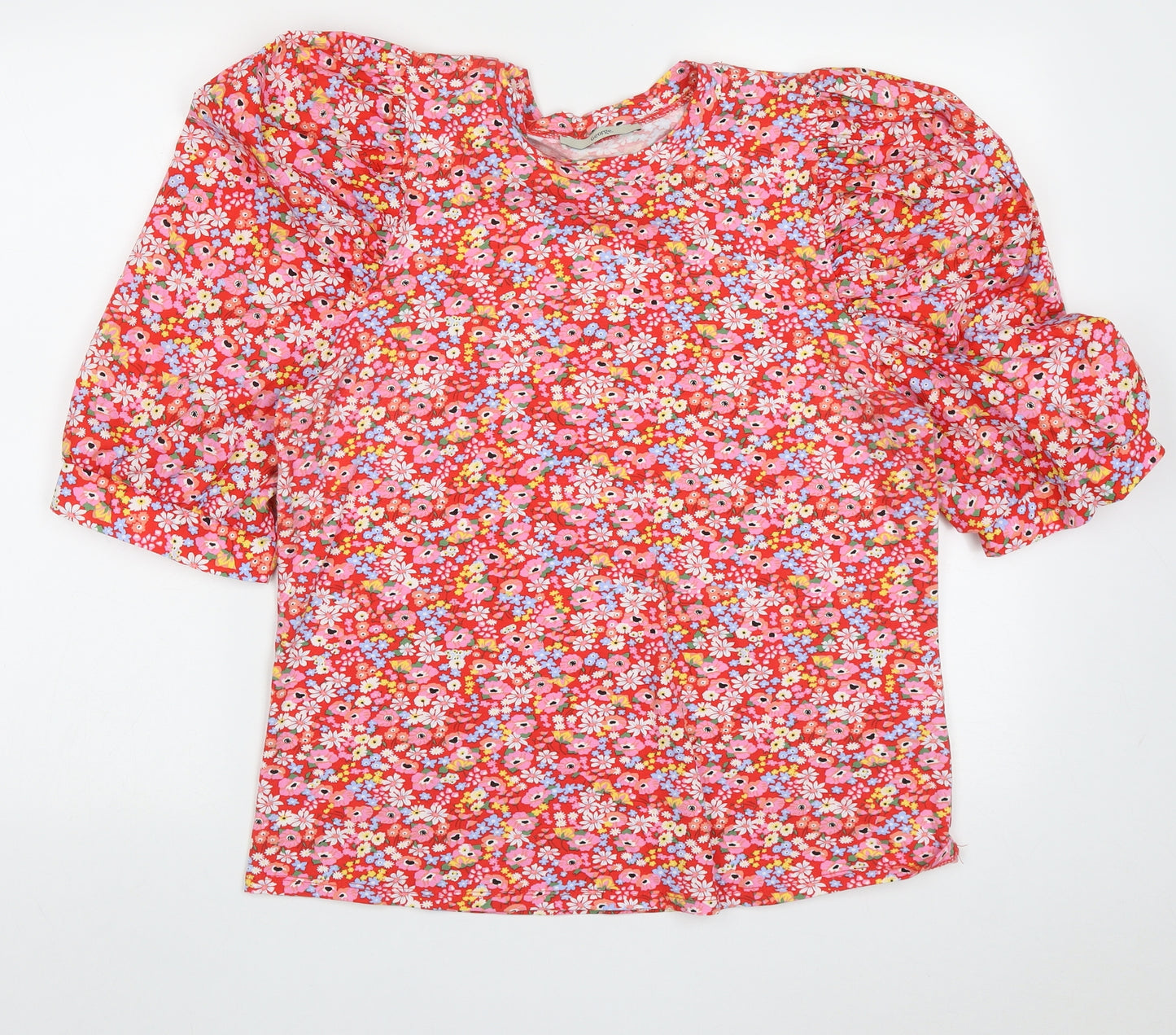 George Womens Multicoloured Floral Cotton Basic T-Shirt Size 16 Crew Neck - puff sleeve