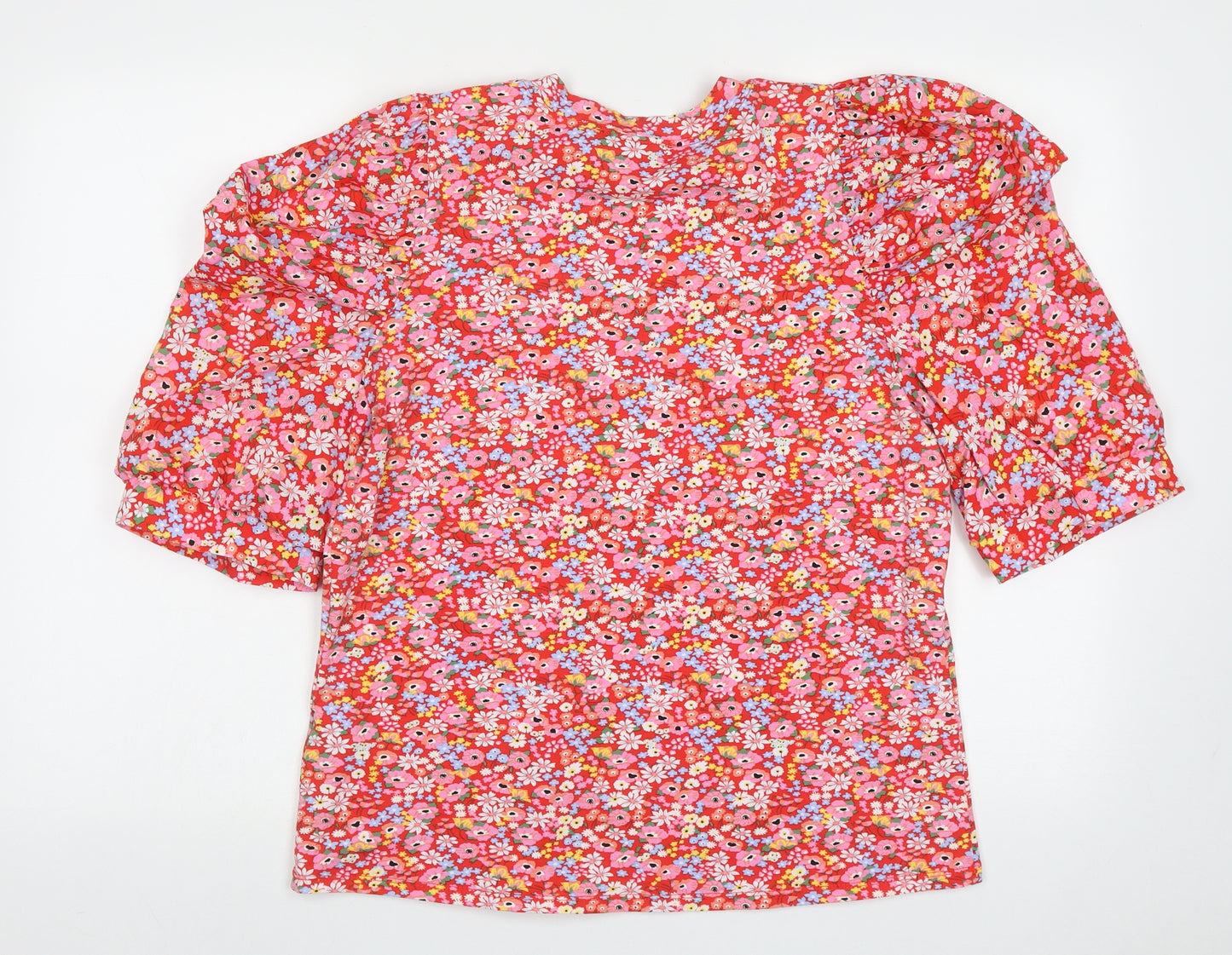 George Womens Multicoloured Floral Cotton Basic T-Shirt Size 16 Crew Neck - puff sleeve