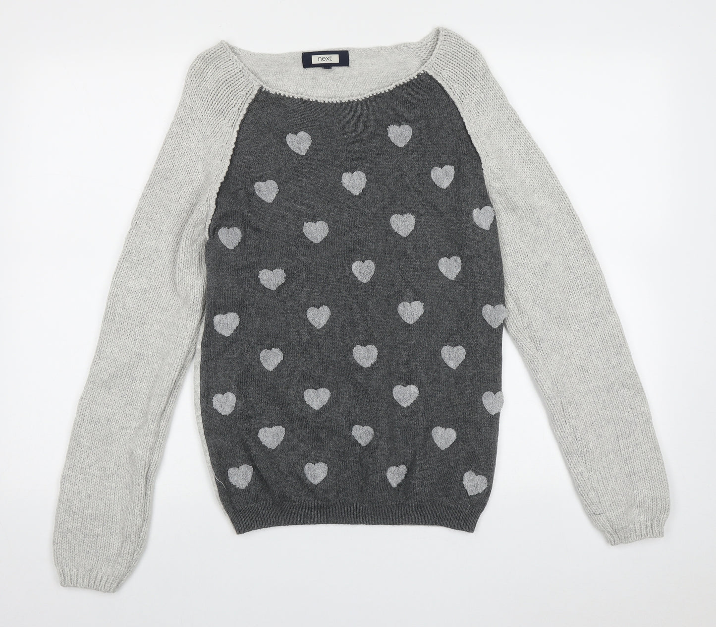 NEXT Womens Grey Boat Neck Polka Dot Cotton Pullover Jumper Size 12   - heart pattern