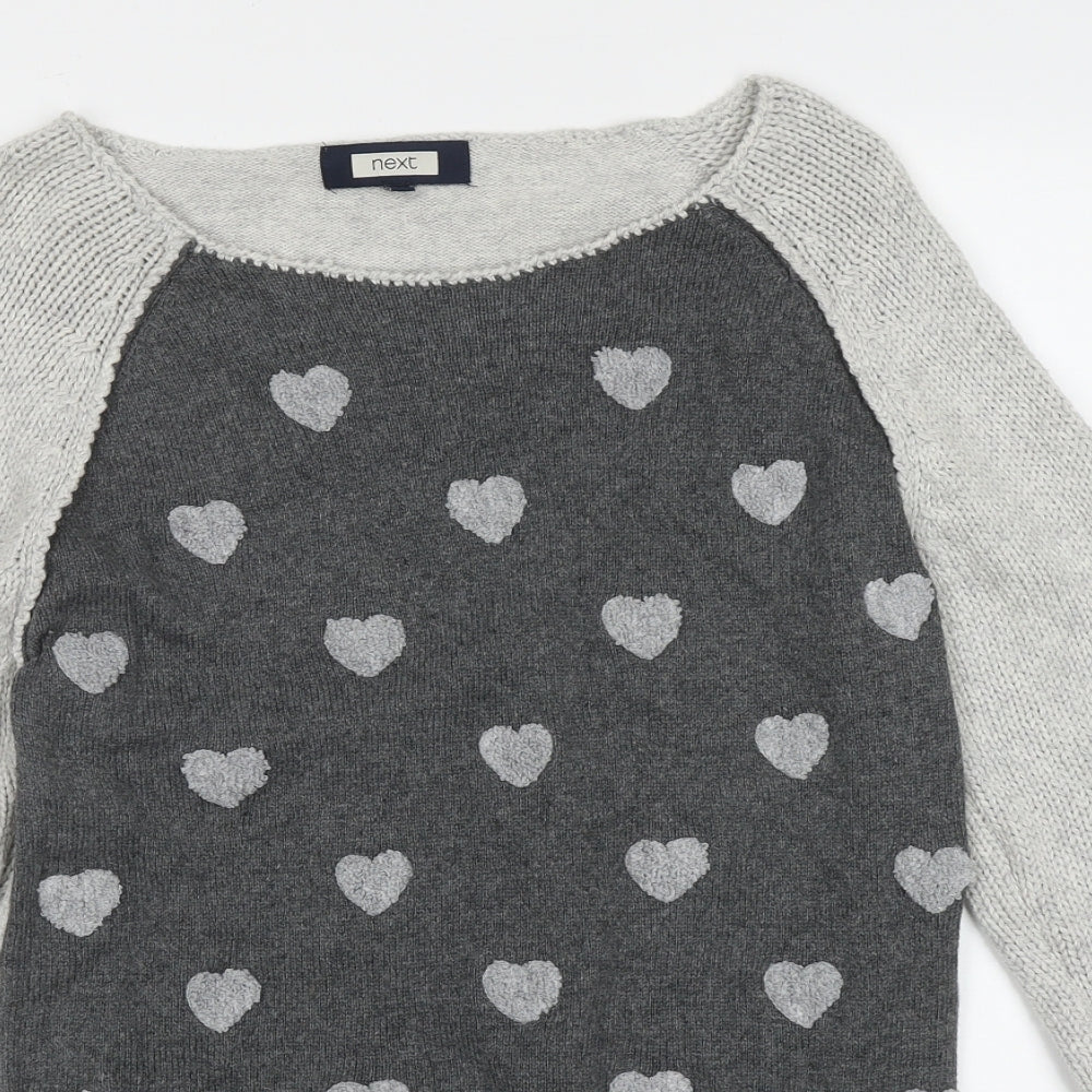 NEXT Womens Grey Boat Neck Polka Dot Cotton Pullover Jumper Size 12   - heart pattern