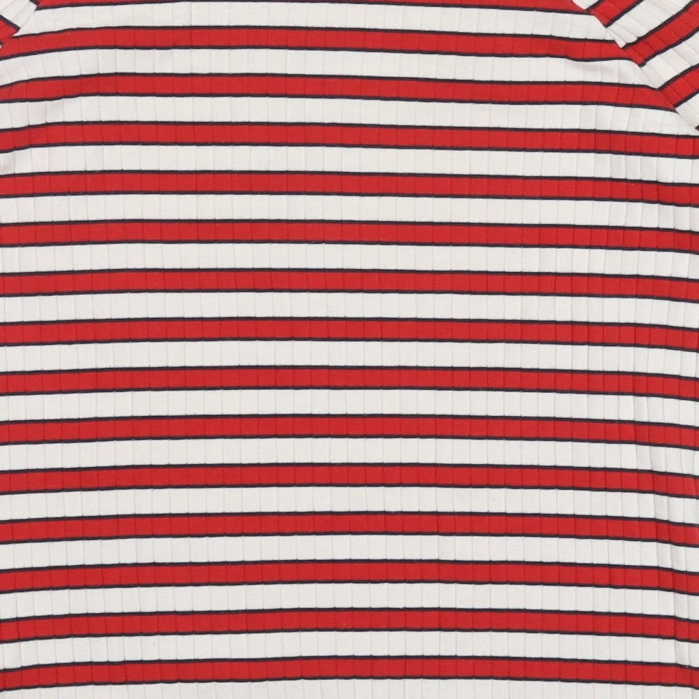 Marks and Spencer Womens Red Striped Cotton Basic T-Shirt Size 10 Boat Neck