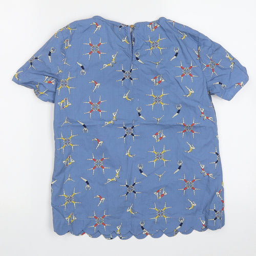 Sugarhill Womens Blue Geometric Cotton Basic T-Shirt Size 8 Crew Neck
