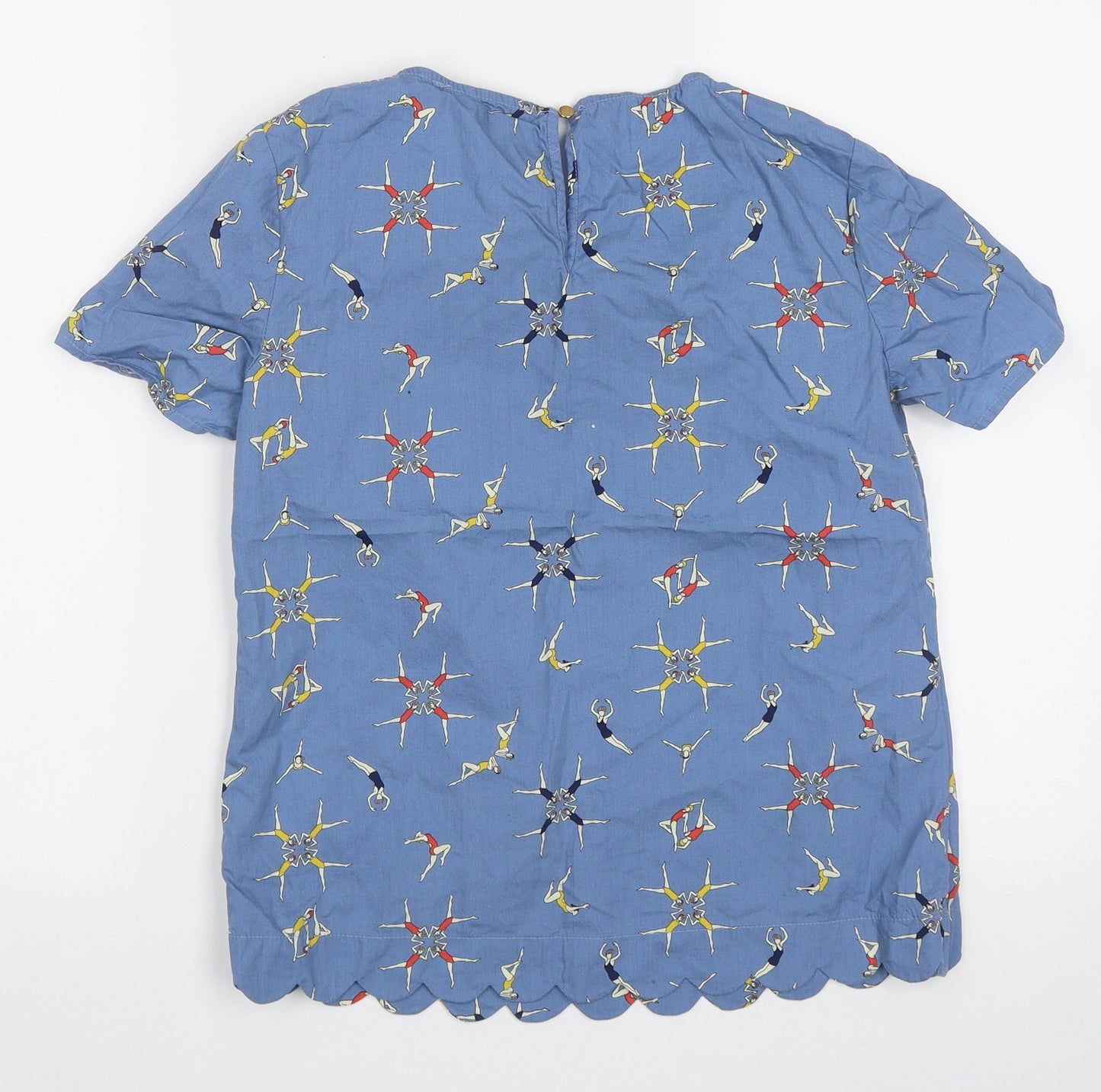 Sugarhill Womens Blue Geometric Cotton Basic T-Shirt Size 8 Crew Neck