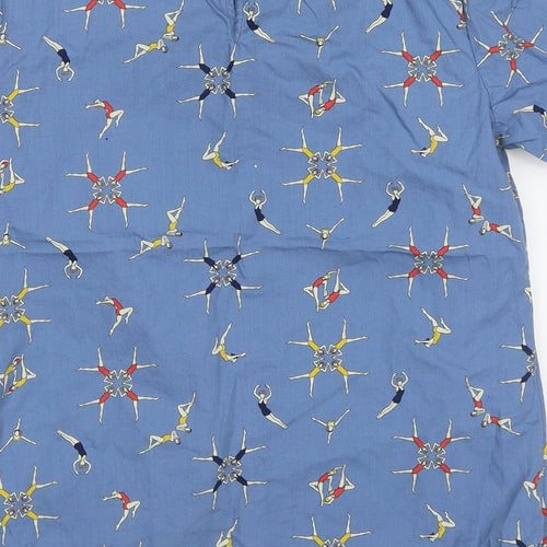 Sugarhill Womens Blue Geometric Cotton Basic T-Shirt Size 8 Crew Neck