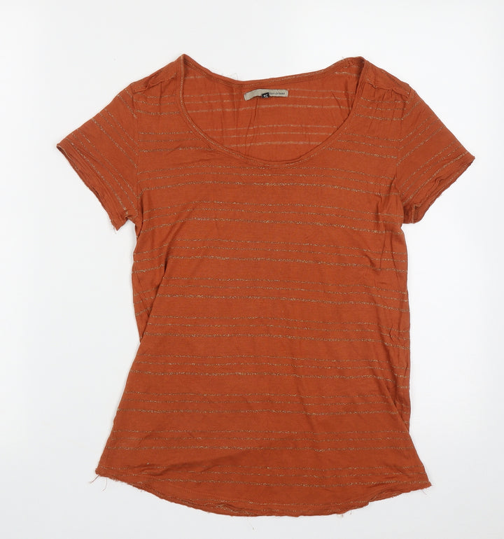 River Island Womens Orange Striped Viscose Basic T-Shirt Size 10 Crew Neck
