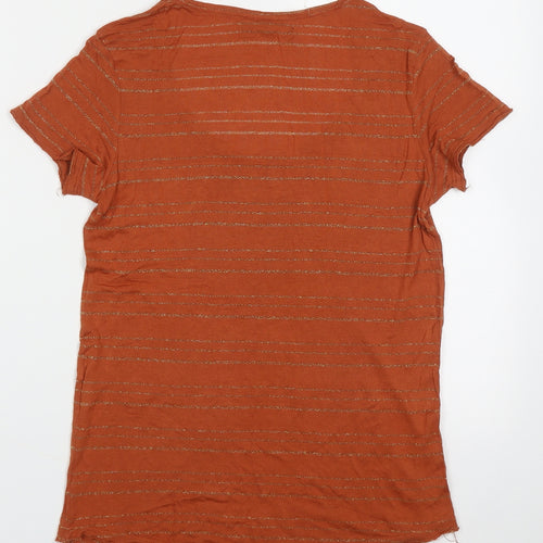 River Island Womens Orange Striped Viscose Basic T-Shirt Size 10 Crew Neck