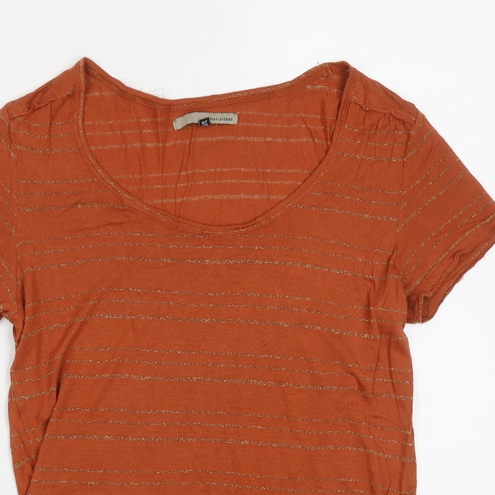 River Island Womens Orange Striped Viscose Basic T-Shirt Size 10 Crew Neck