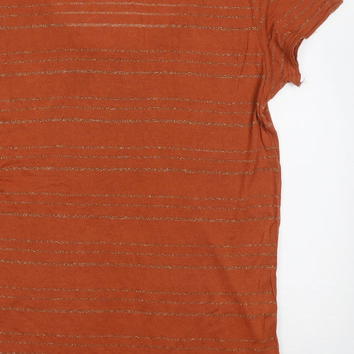 River Island Womens Orange Striped Viscose Basic T-Shirt Size 10 Crew Neck
