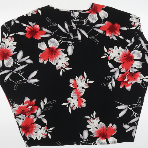 Styled By Womens Black Floral Polyacrylate Fibre Basic T-Shirt Size L Crew Neck