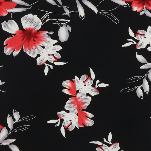 Styled By Womens Black Floral Polyacrylate Fibre Basic T-Shirt Size L Crew Neck