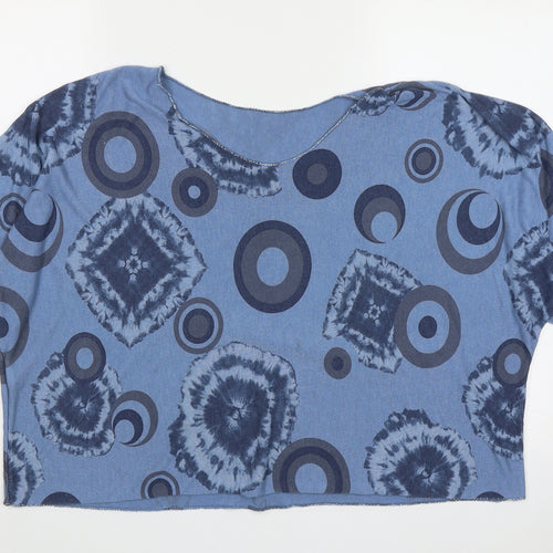 Preworn Womens Blue Boat Neck Geometric Viscose Pullover Jumper Size L
