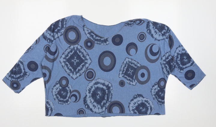 Preworn Womens Blue Boat Neck Geometric Viscose Pullover Jumper Size L