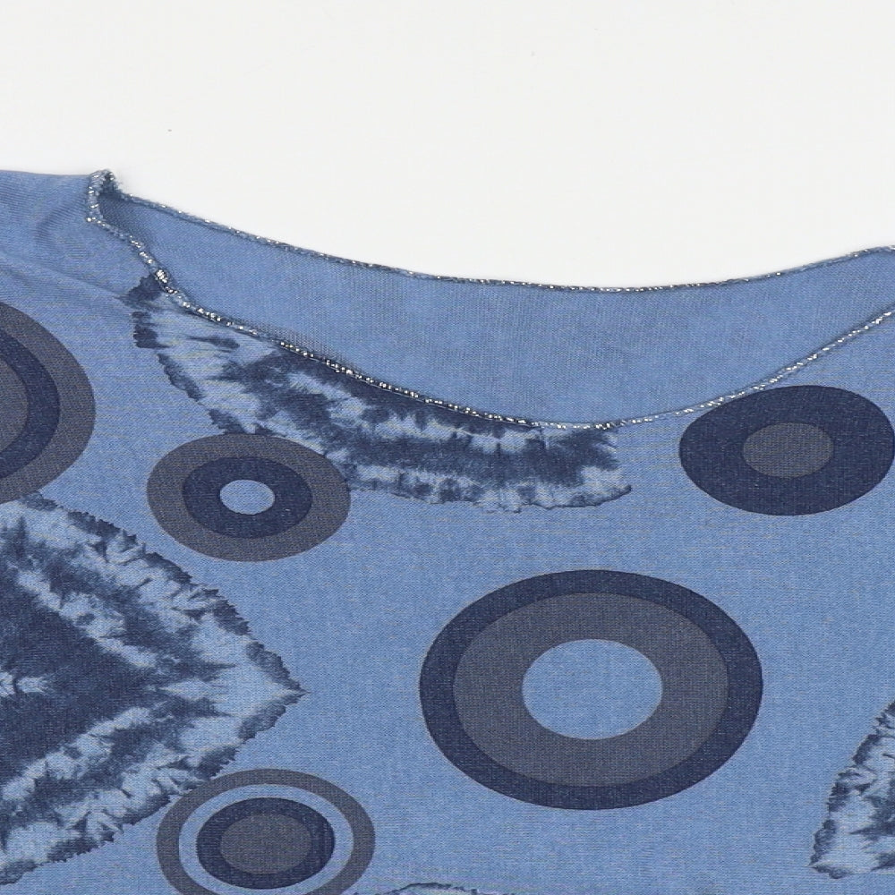 Preworn Womens Blue Boat Neck Geometric Viscose Pullover Jumper Size L