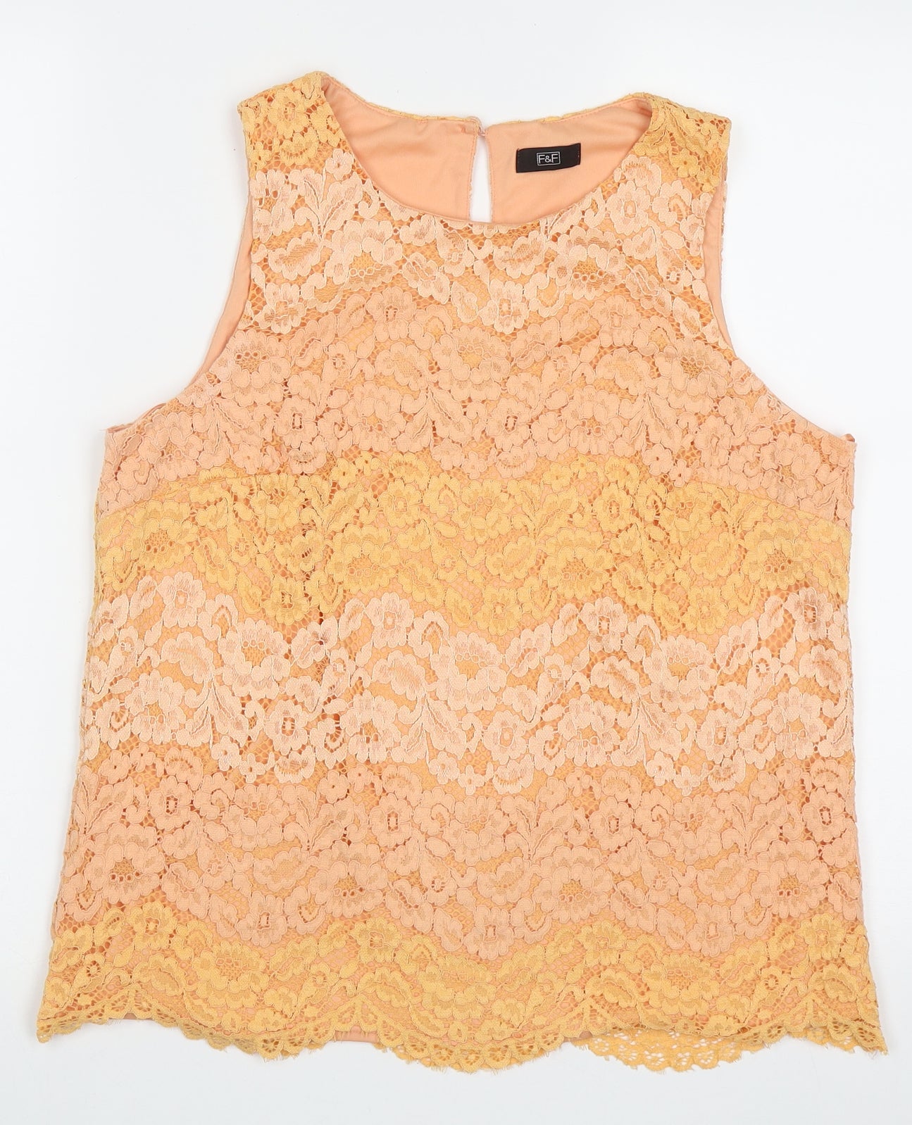 F&F Womens Orange Floral Nylon Basic Tank Size 14 Crew Neck