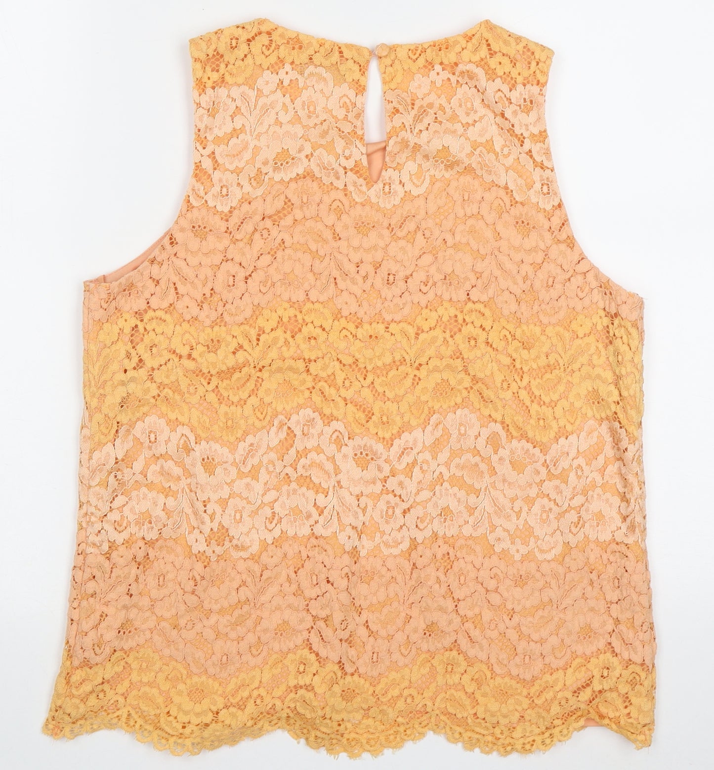 F&F Womens Orange Floral Nylon Basic Tank Size 14 Crew Neck