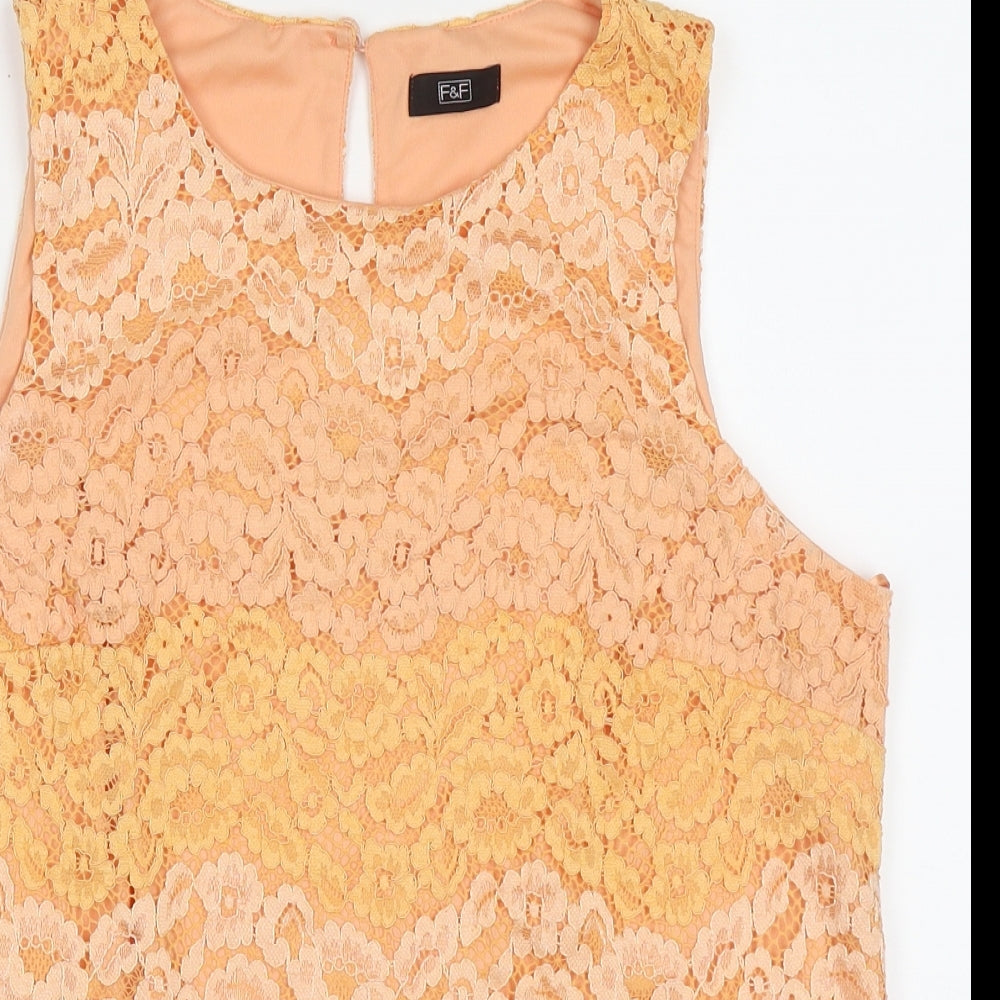F&F Womens Orange Floral Nylon Basic Tank Size 14 Crew Neck