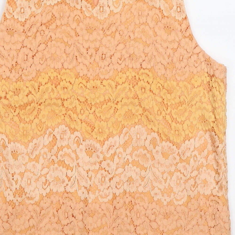 F&F Womens Orange Floral Nylon Basic Tank Size 14 Crew Neck