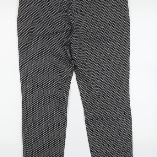 H&M Womens Black Argyle/Diamond Cotton Trousers  Size 16 L27 in Regular Hook & Eye