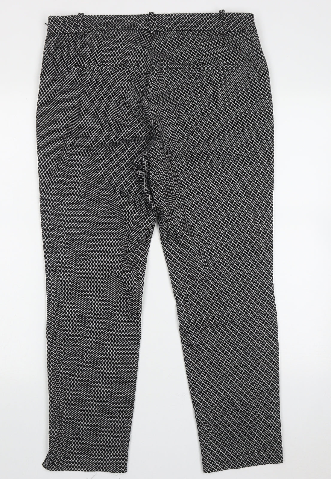 H&M Womens Black Argyle/Diamond Cotton Trousers  Size 16 L27 in Regular Hook & Eye