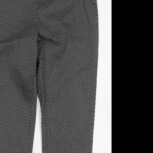 H&M Womens Black Argyle/Diamond Cotton Trousers  Size 16 L27 in Regular Hook & Eye