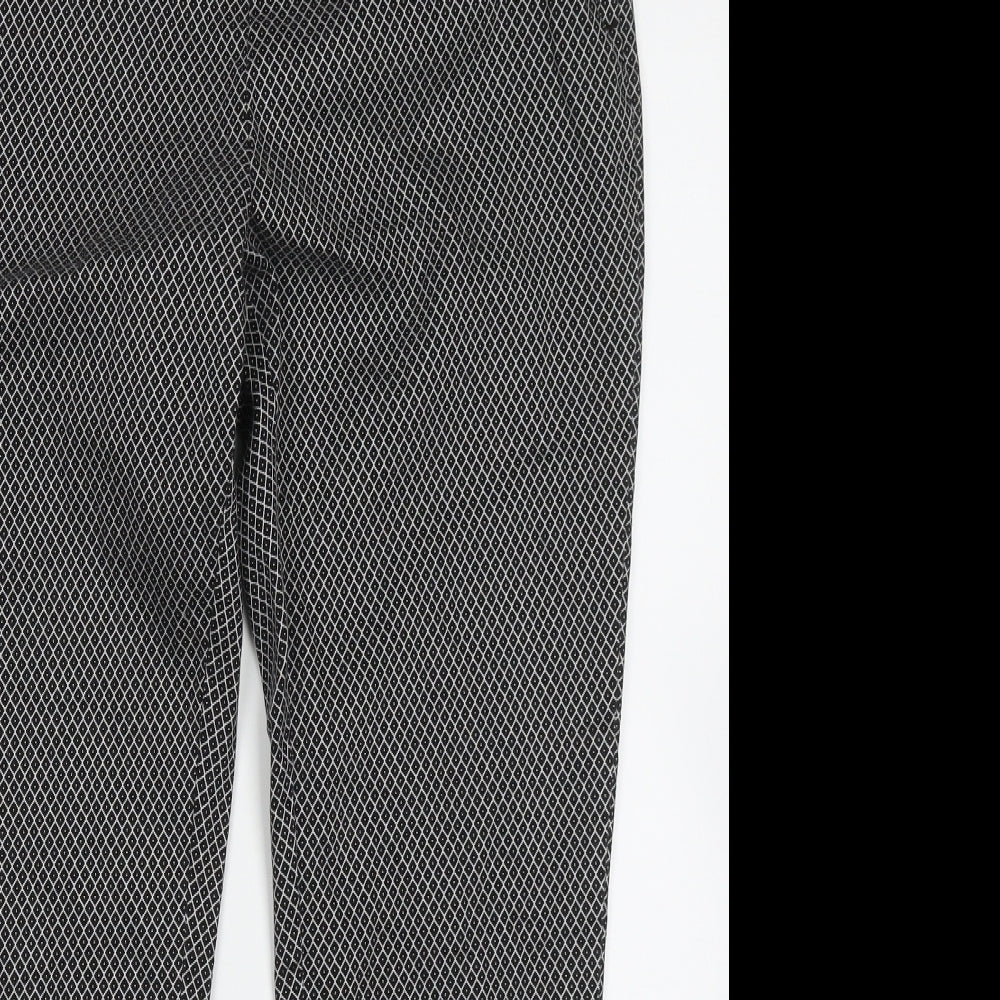 H&M Womens Black Argyle/Diamond Cotton Trousers  Size 16 L27 in Regular Hook & Eye
