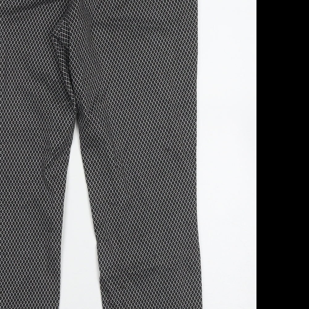 H&M Womens Black Argyle/Diamond Cotton Trousers  Size 16 L27 in Regular Hook & Eye