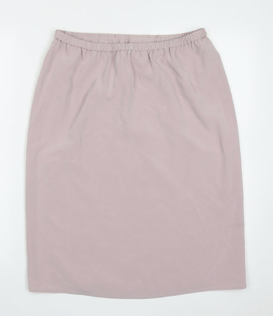 Front view of Frank Usher women’s pink polyester a-line skirt, size UK 14