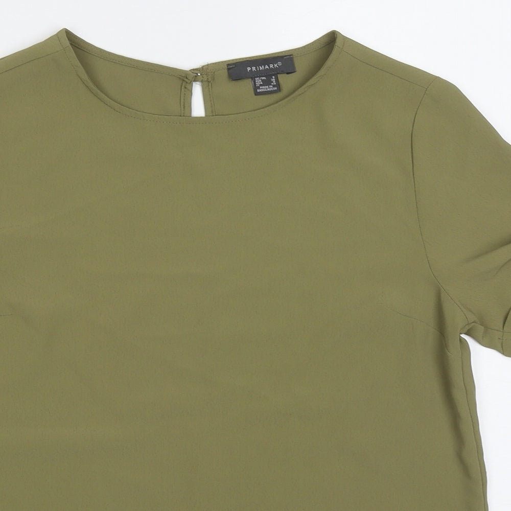 Primark Womens Green  Polyester Basic T-Shirt Size 8 Crew Neck