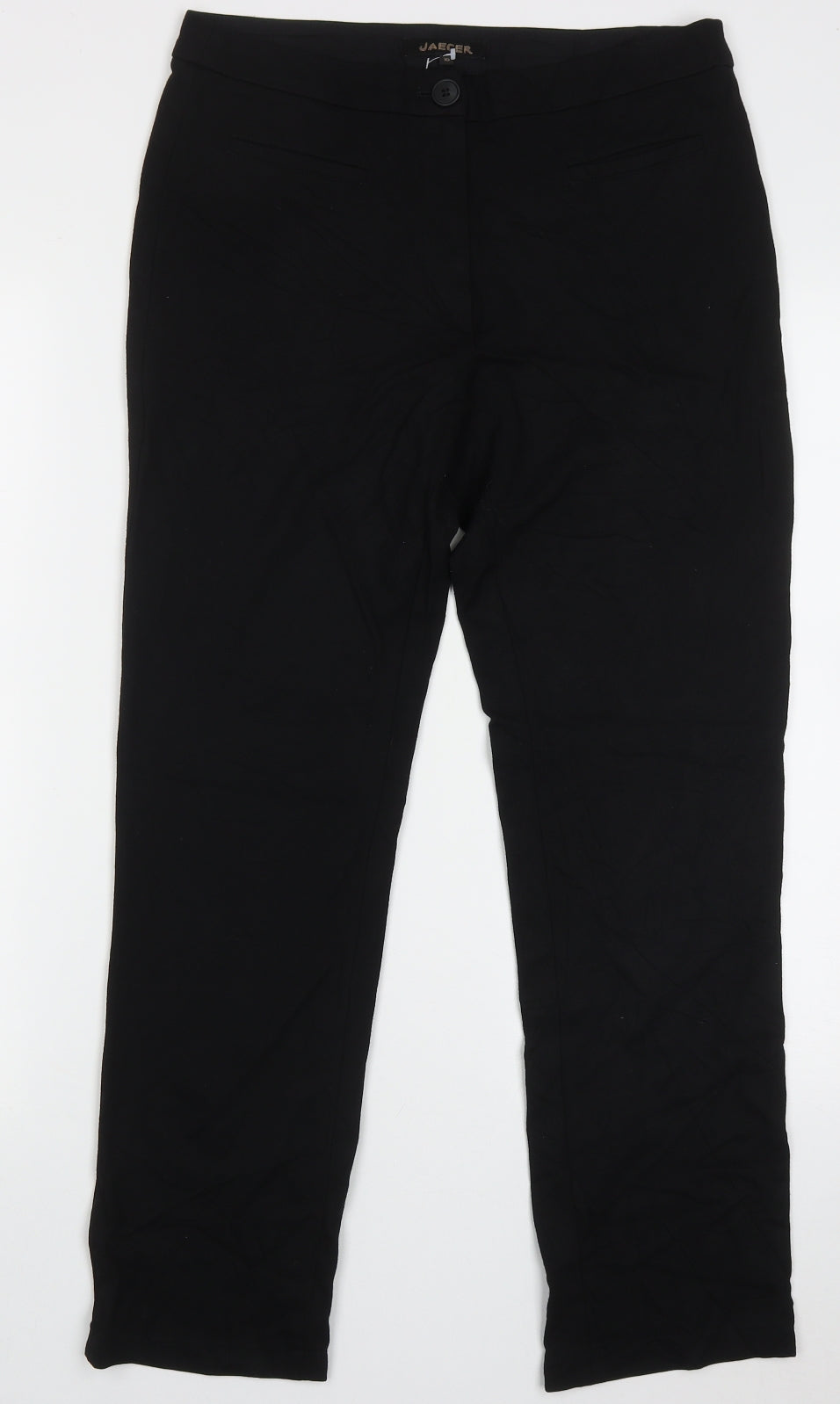 Jaeger Womens Black  Viscose Trousers  Size 10 L28 in Regular Button