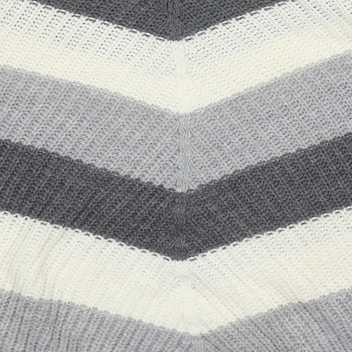 Cameo Womens Grey Crew Neck Striped Acrylic Pullover Jumper Size L