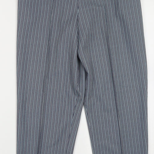 Marks and Spencer Womens Blue Striped Polyester Trousers  Size 14 L28 in Regular