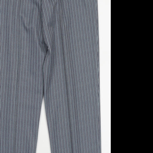 Marks and Spencer Womens Blue Striped Polyester Trousers  Size 14 L28 in Regular