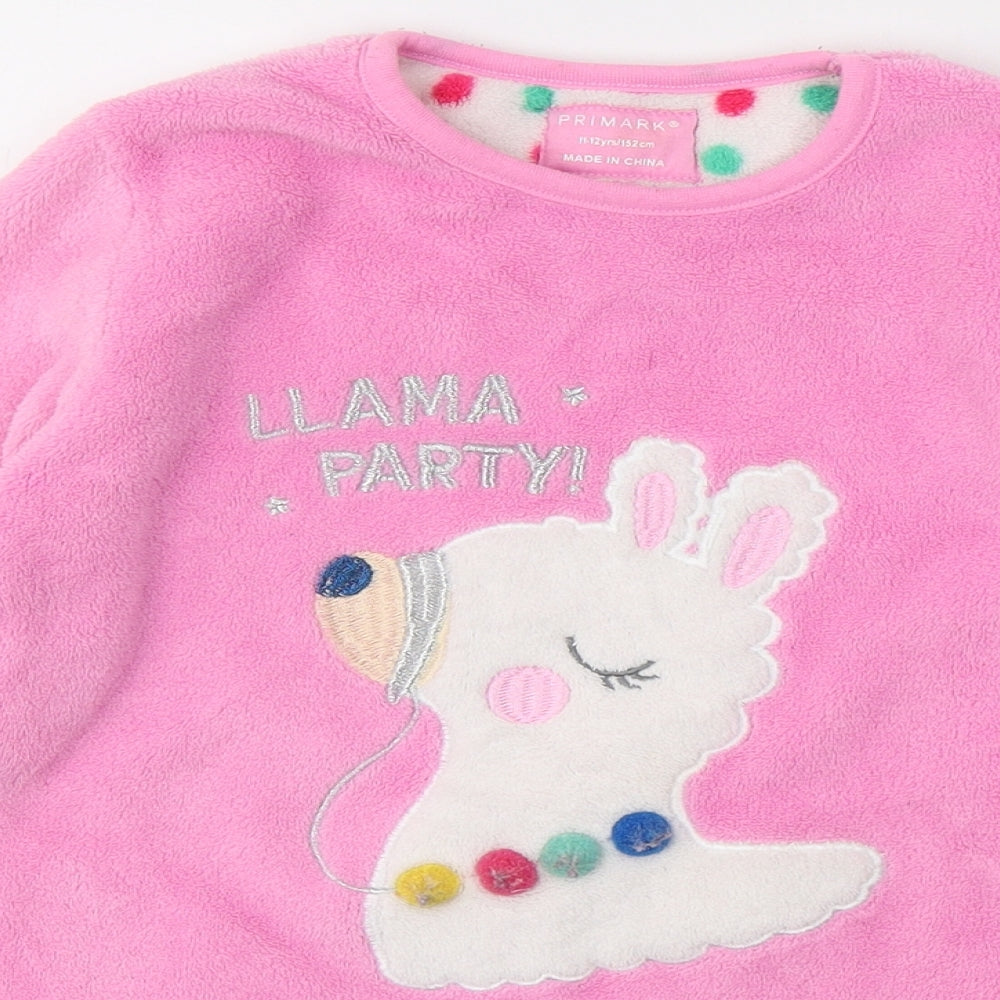 Primark Girls Pink  Polyester Top Pyjama Top Size 11-12 Years   - LLAMA PARTY