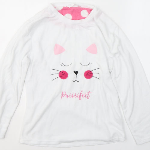 Nightwear Womens White Solid Polyester Top Pyjama Top Size 12   - purrfect kitty