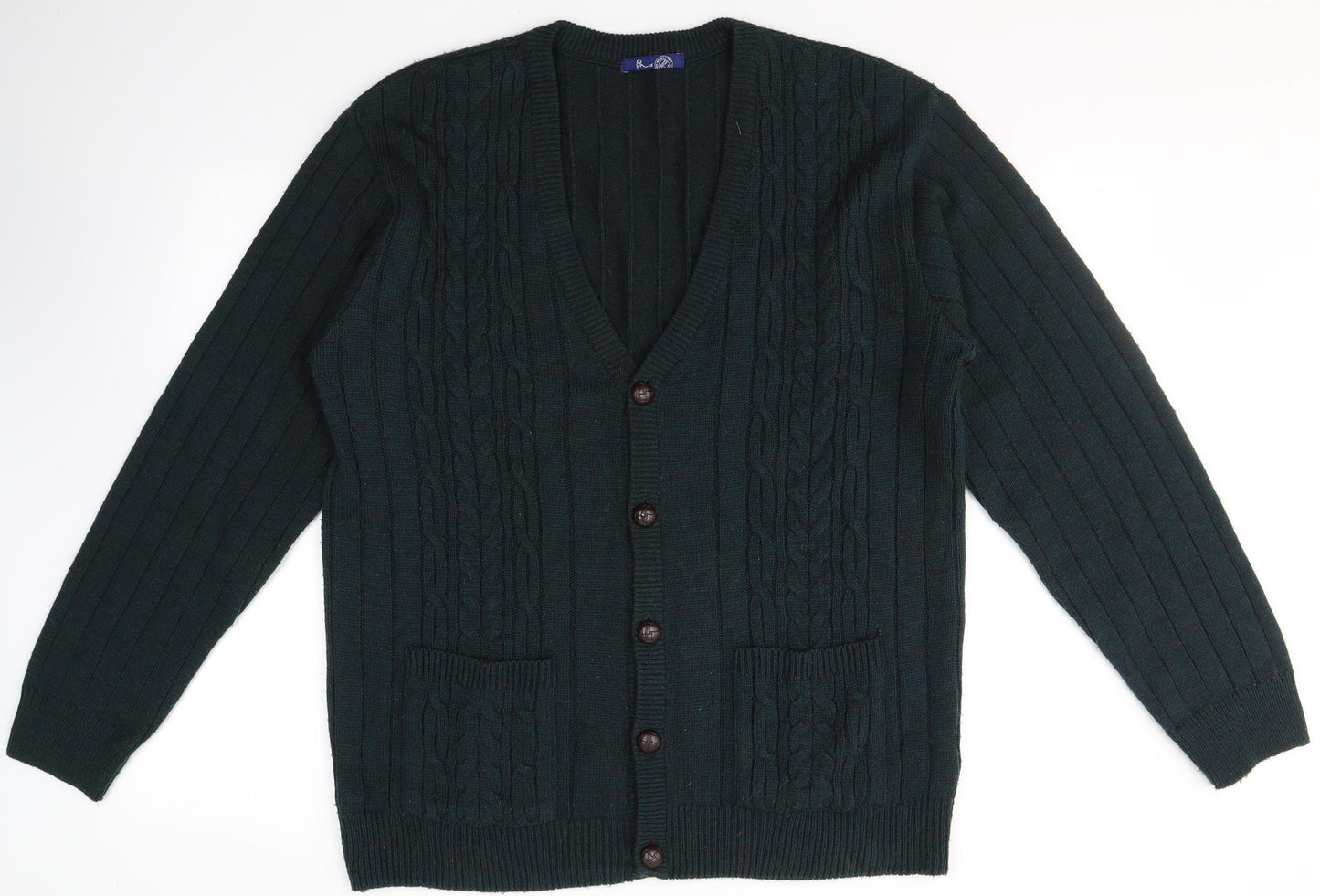 BHS Mens Green V-Neck  Acrylic Cardigan Jumper Size S