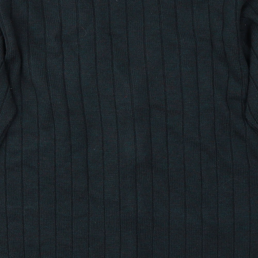 BHS Mens Green V-Neck  Acrylic Cardigan Jumper Size S
