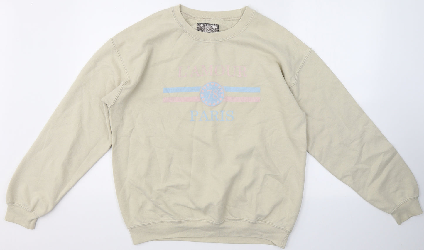 PRETTYLITTLETHING Womens Beige Round Neck  Cotton Pullover Jumper Size S   - L`amour Paris