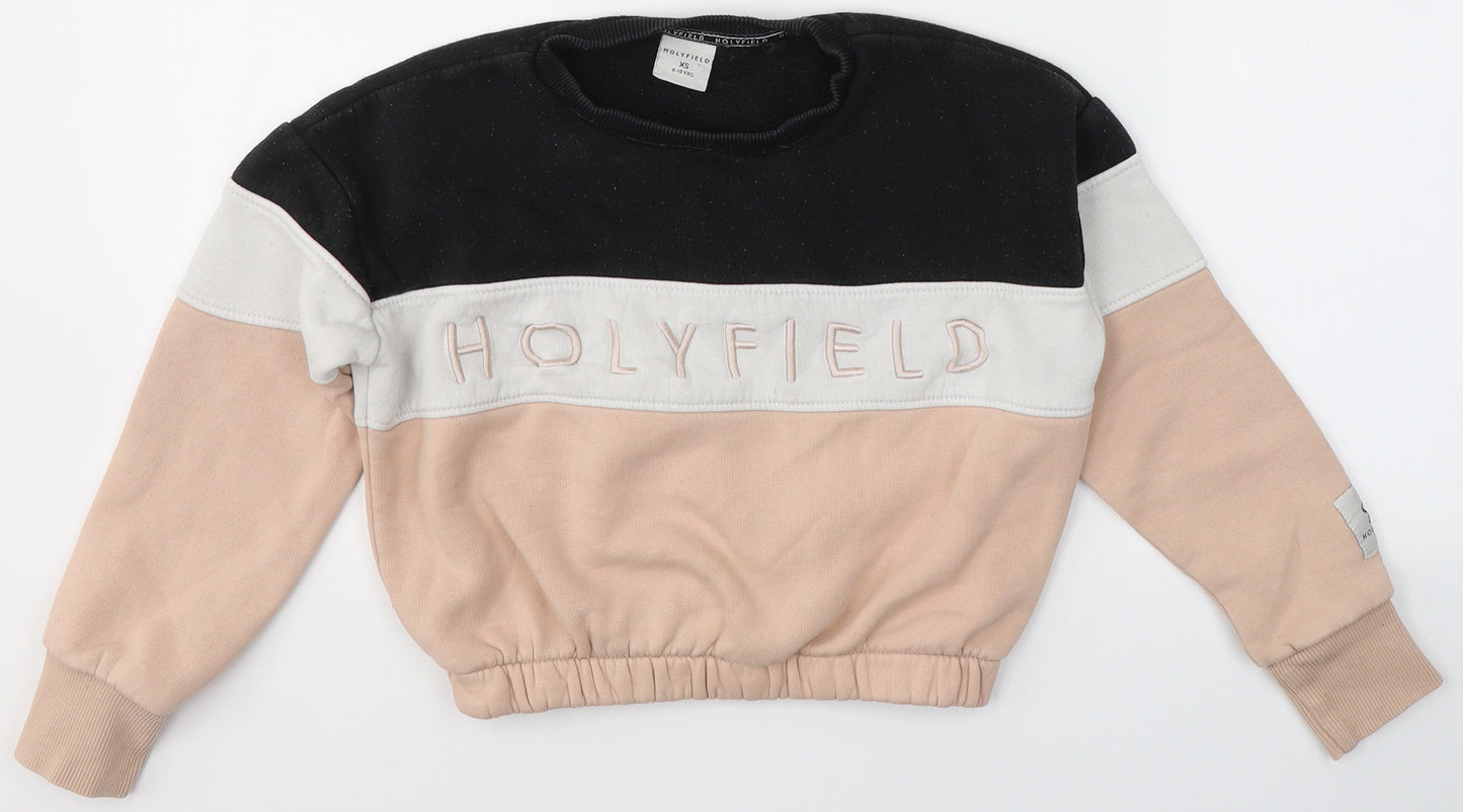 Holyfield Girls Beige Round Neck Striped Cotton Pullover Jumper Size XS   - SIZE 8-10years