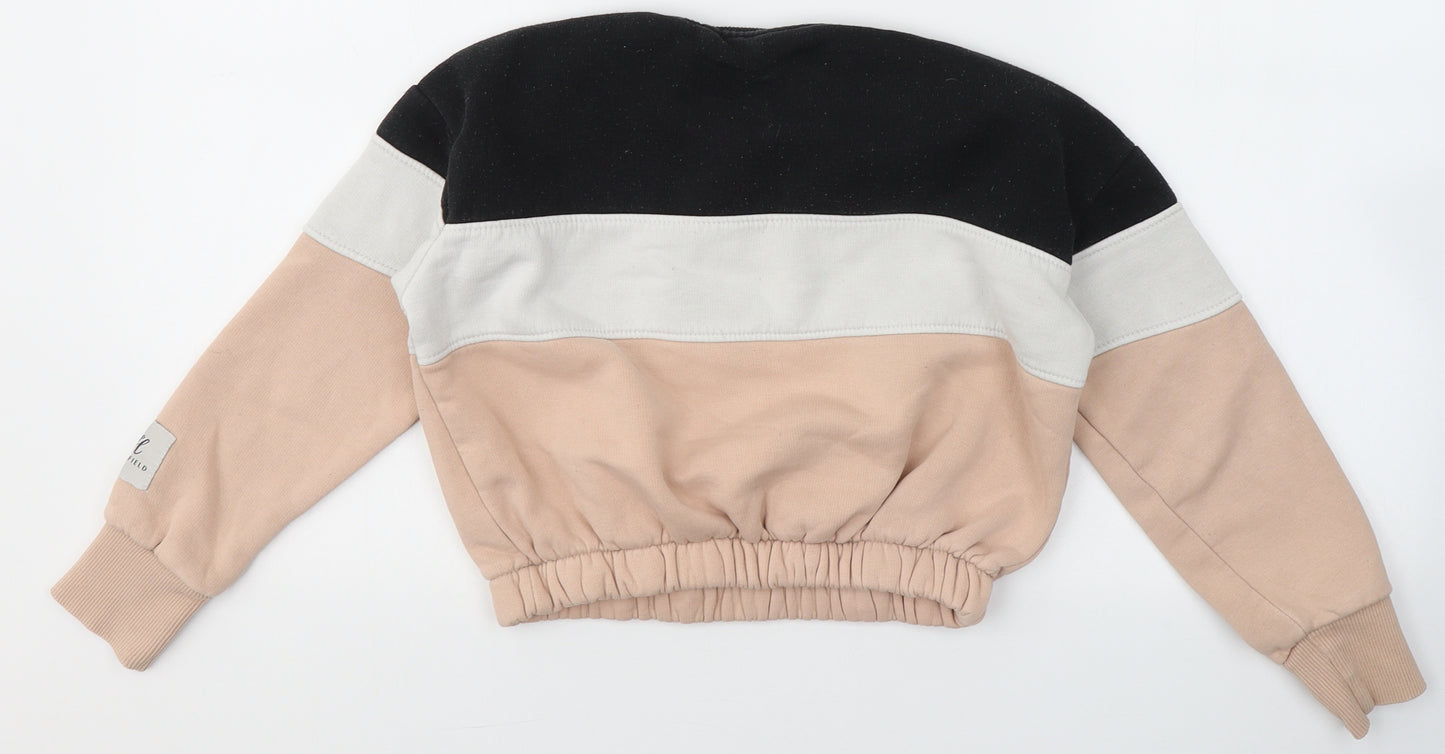 Holyfield Girls Beige Round Neck Striped Cotton Pullover Jumper Size XS   - SIZE 8-10years