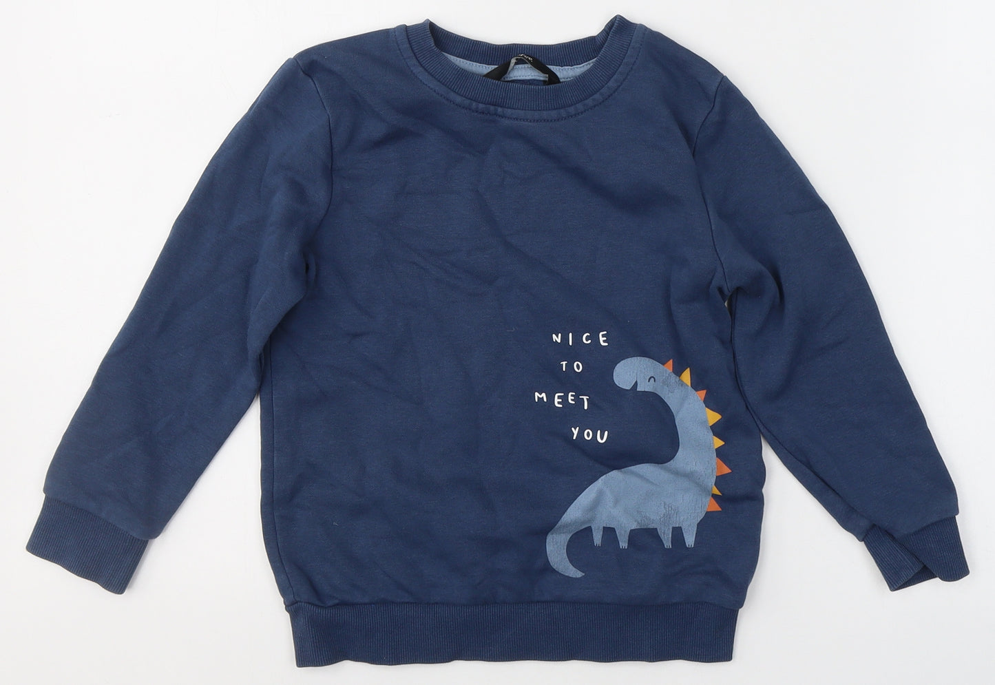 George Boys Blue Round Neck  Cotton Pullover Jumper Size 4-5 Years   - Dinosaur
