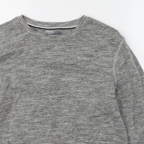 Nutmeg Mens Grey Round Neck  Cotton Pullover Jumper Size S