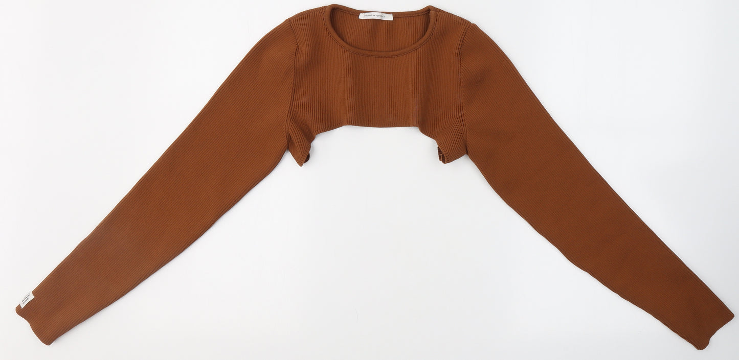 George Womens Brown Round Neck  Polyester Pullover Jumper Size L   - Super Crop top