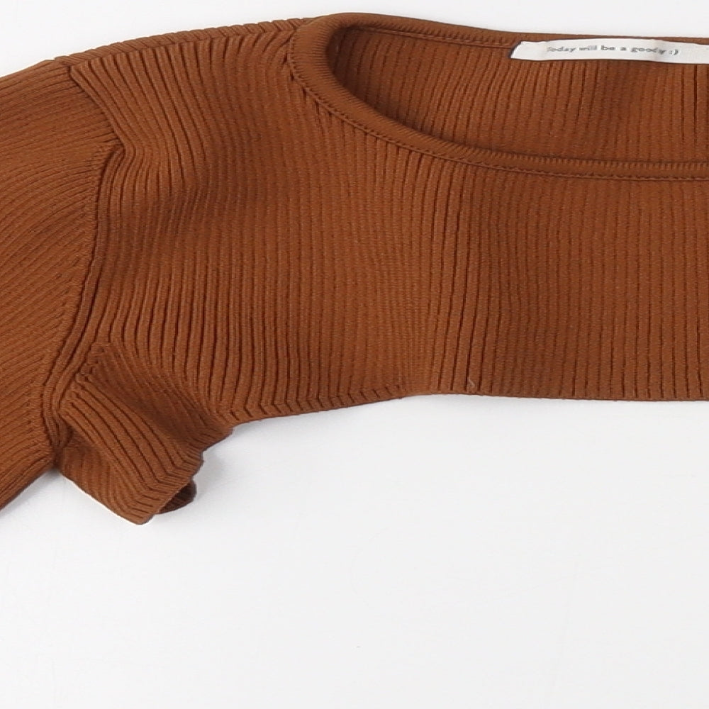 George Womens Brown Round Neck  Polyester Pullover Jumper Size L   - Super Crop top